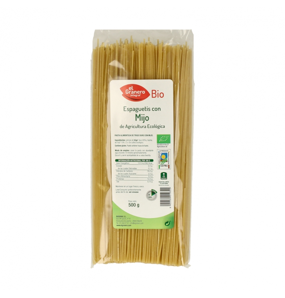 Espaguetis con Mijo Bio, EL Granero Integral (500g)  de El Granero Integral