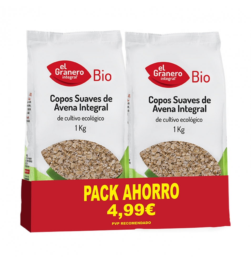 Pack ahorro de Copos suaves de avena integral bio, El Granero Integral (2x1kg)  de El Granero Integral