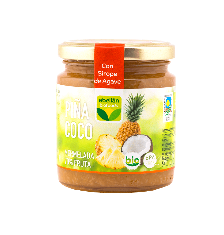 Mermelada de piña y coco con Sirope de agave bio, Abellán Biofoods (265g)  de Abellán Biofoods
