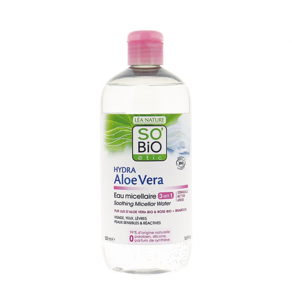Agua micelar calmante aloe vera y rosas bio, So Bio Etic (500ml)  de So’bio étic