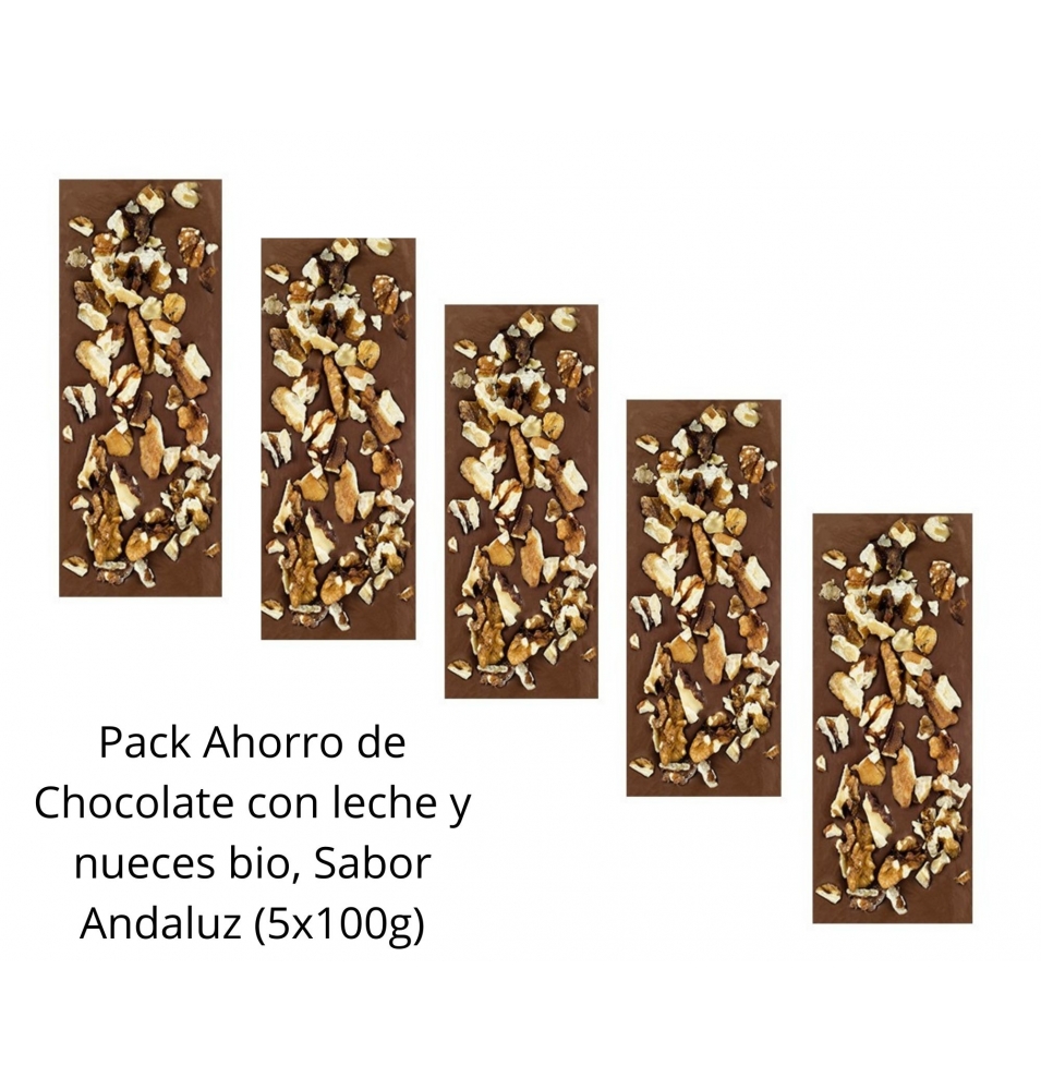Pack Ahorro de Chocolate con leche y nueces bio, Sabor Andaluz (5x100g)  de Chocolates La Virgitana - Sabor Andaluz