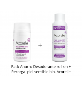 Pack Ahorro Desodorante roll on + Recarga piel sensible bio, Acorelle  de Acorelle