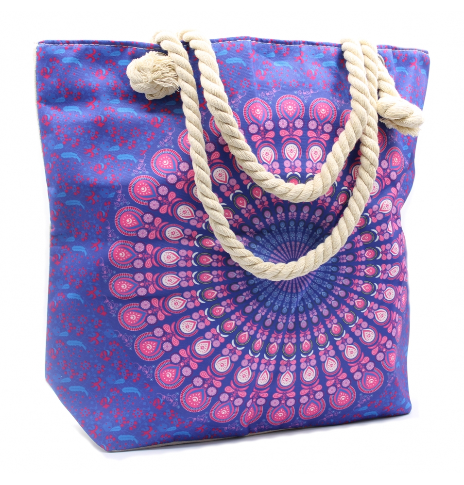 Bolso Mandala con Asa de Cuerda, Azul Violeta  de