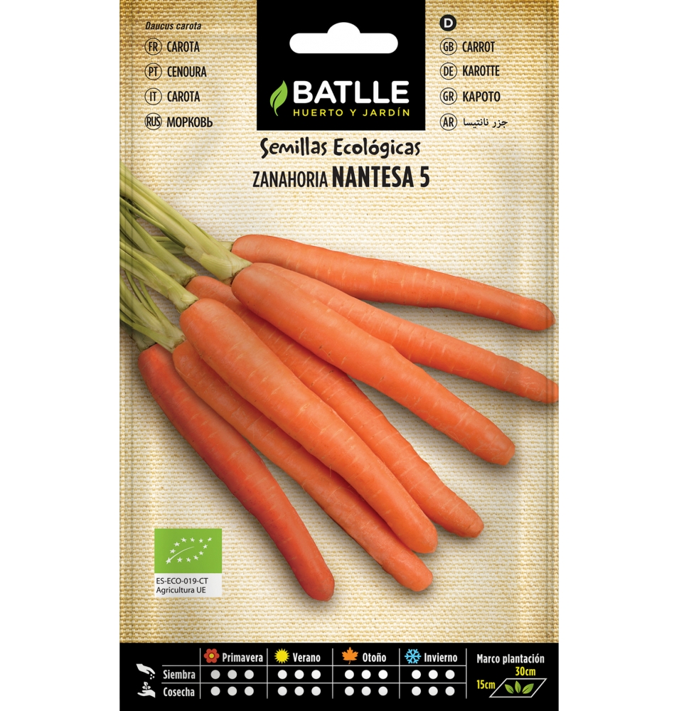 Semillas ecológicas de Zanahoria nantesa 5, Batlle (2g)  de Semillas Batlle S.A