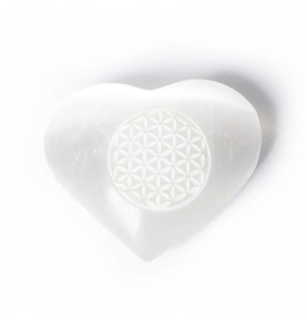 Corazón de selenita con flor de la vida worry stone ( 5x4x1.5cm)  de